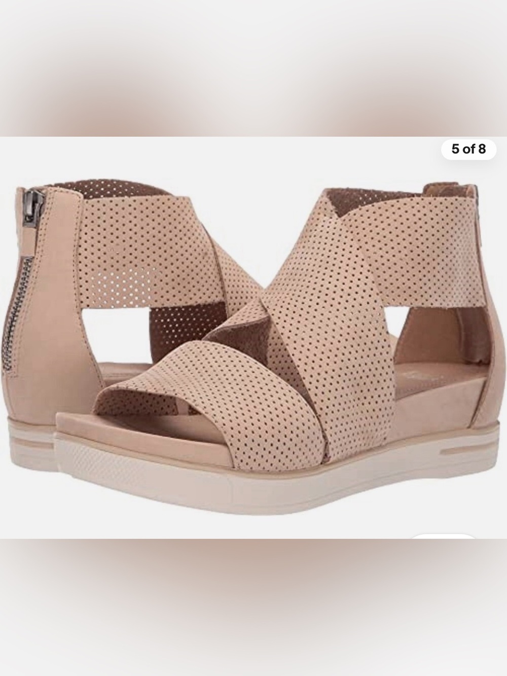 Eileen Fisher Perforated Nubuck Leather Platform Sandals Neutral Size 7.5